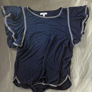 Max Studio Midnight Blue Flutter Sleeve Blouse